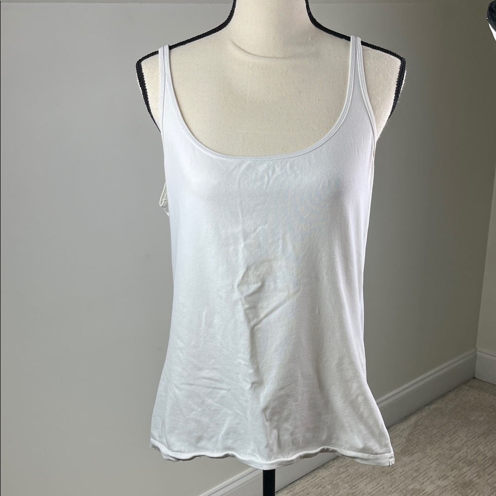 Eddie Bauer Women’s Large White Cotton Stretch Camisole Tank Top Layering Basic